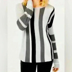 INC International Concepts Black and Gray Striped Sweater